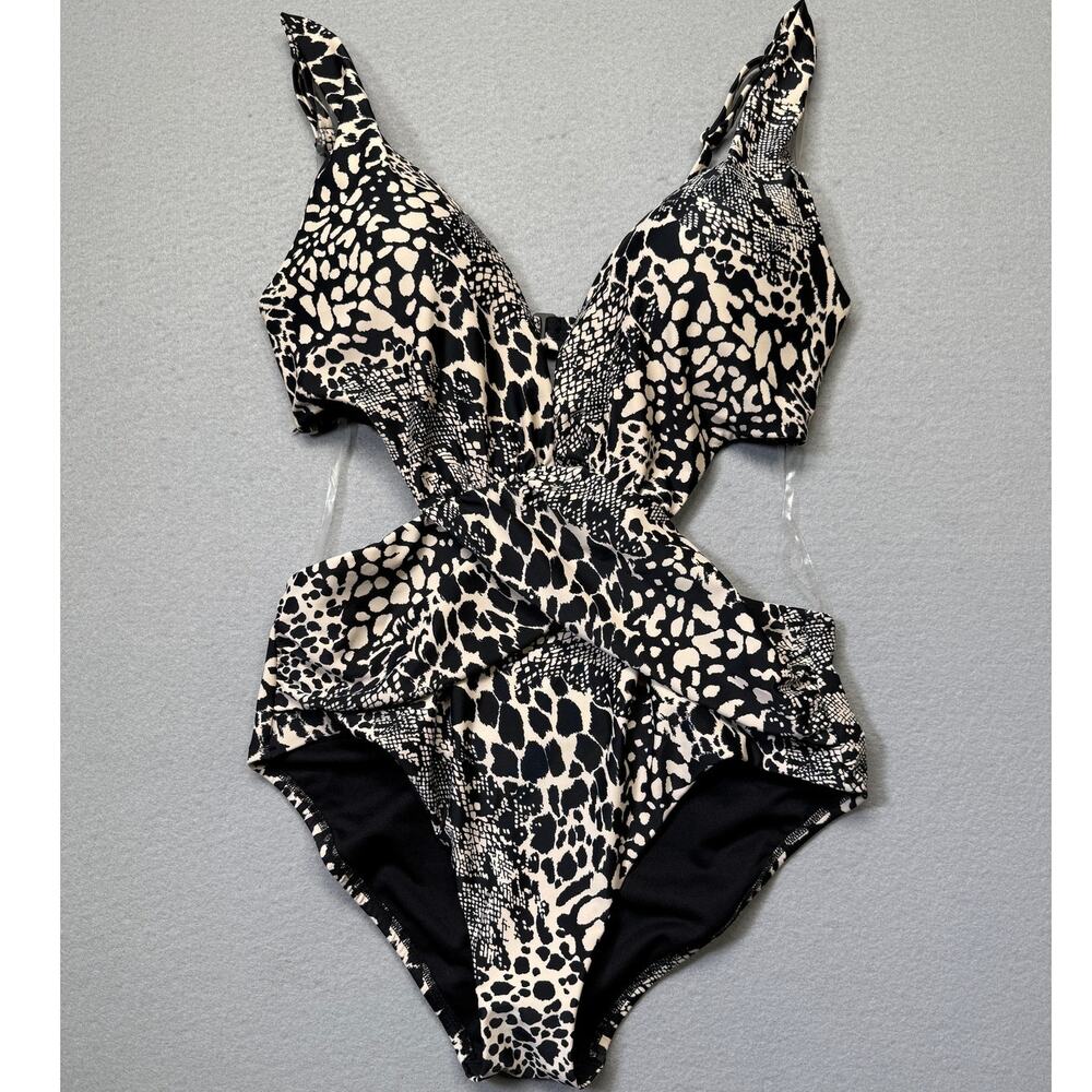 Bar III Women's Draped Monokini Swimsuit, black/tan Large  $94